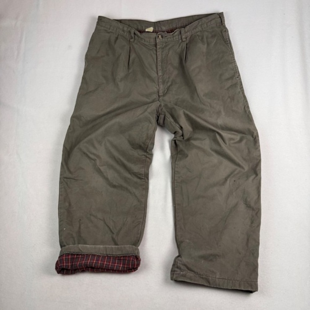 LL‎ Bean Double L Natural Fit Flannel Lined Pants Mens 38x30 Olive Green Pleated